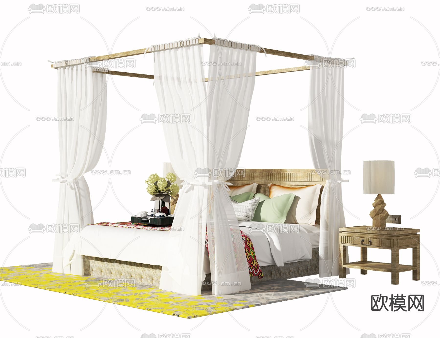 东南亚床幔双人床3d模型下载