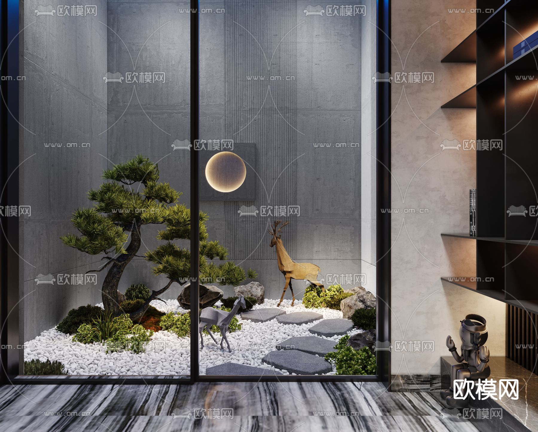 现代高级灰地下书房健身区3d模型下载（渲染图9）