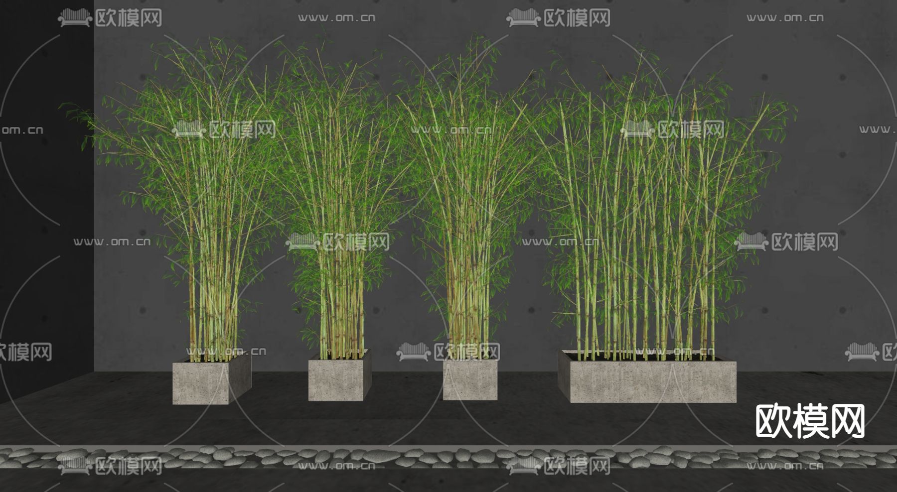 新中式竹子盆栽su模型