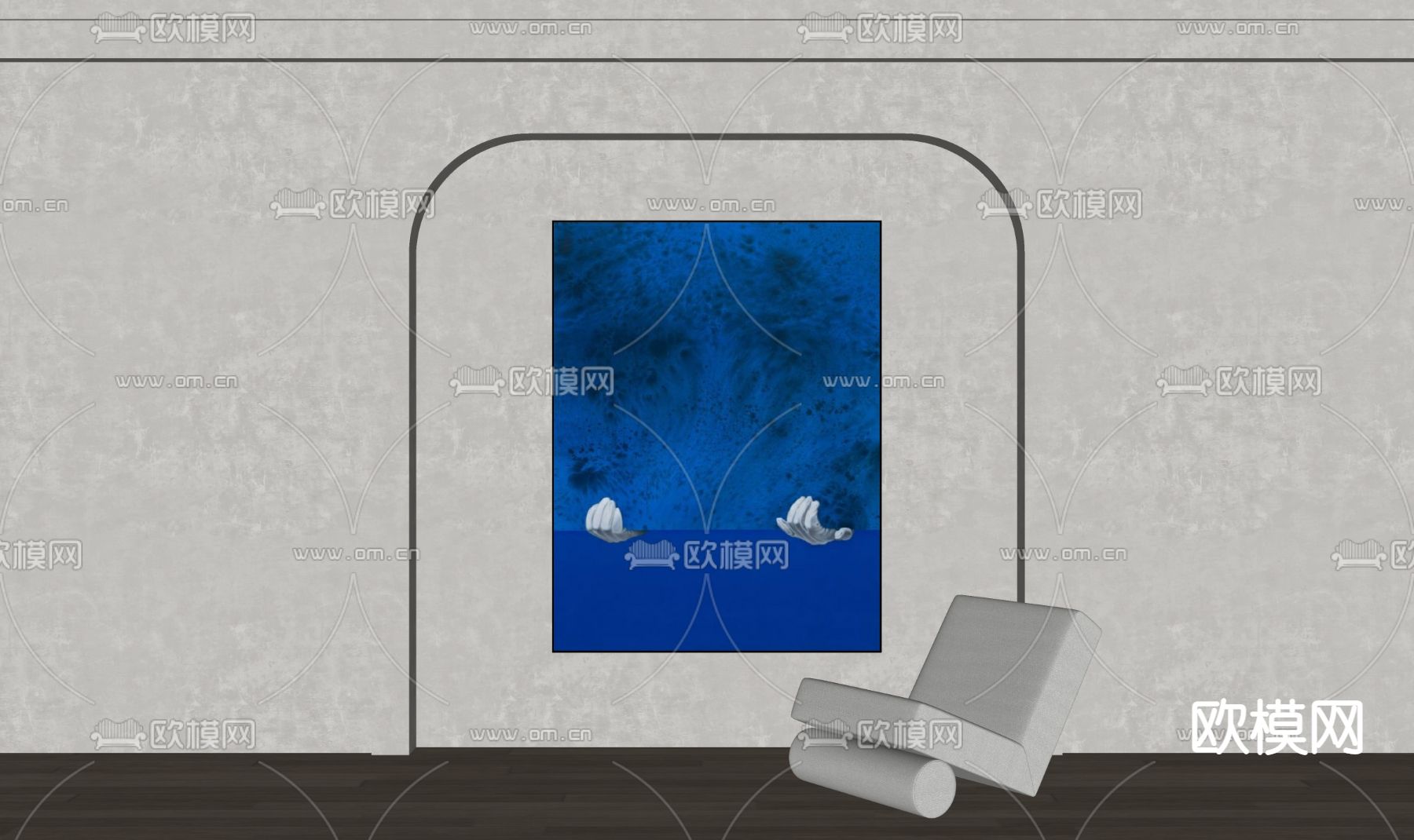 现代克莱因蓝装饰画su模型