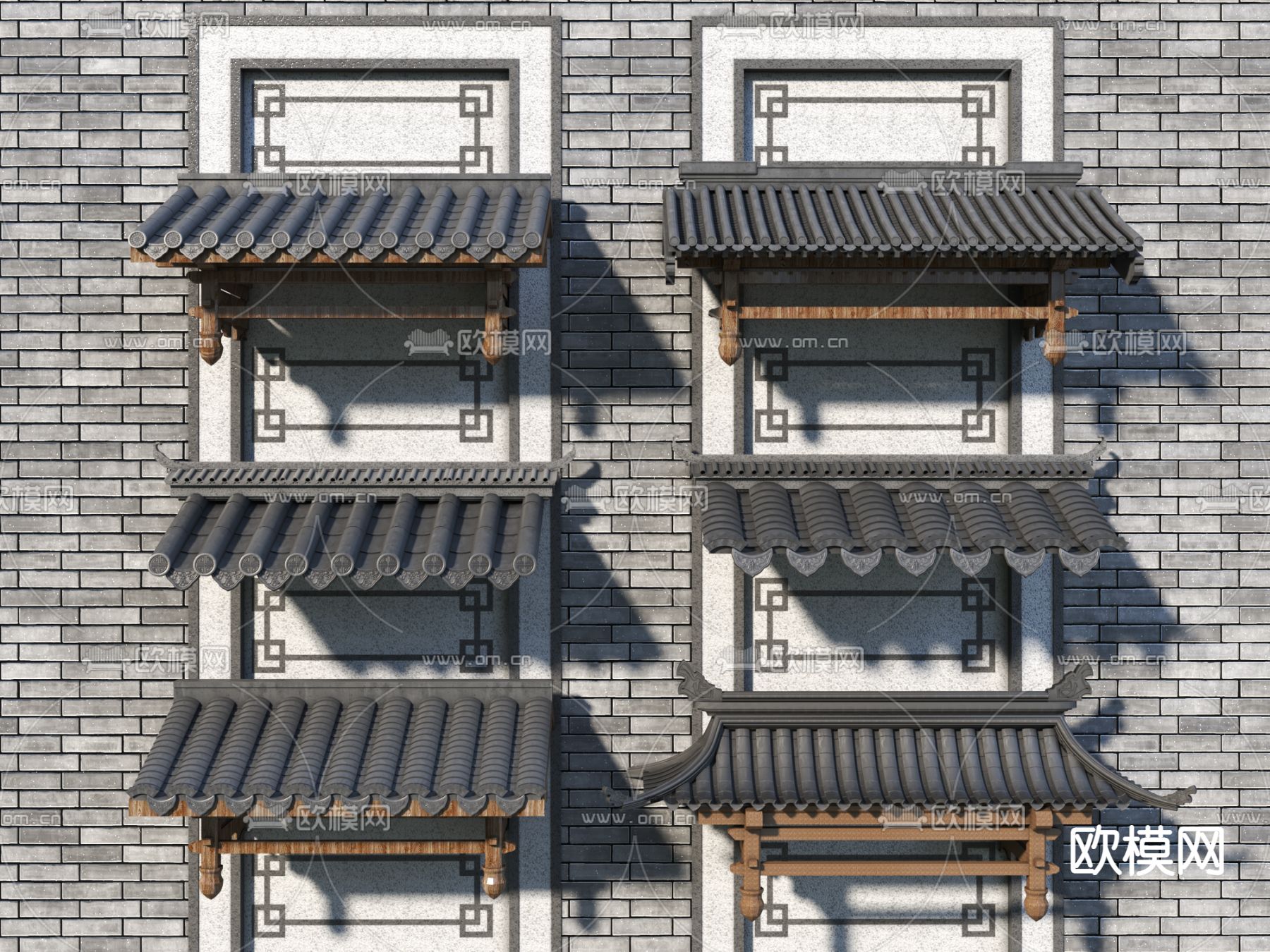 新中式屋檐瓦片su模型