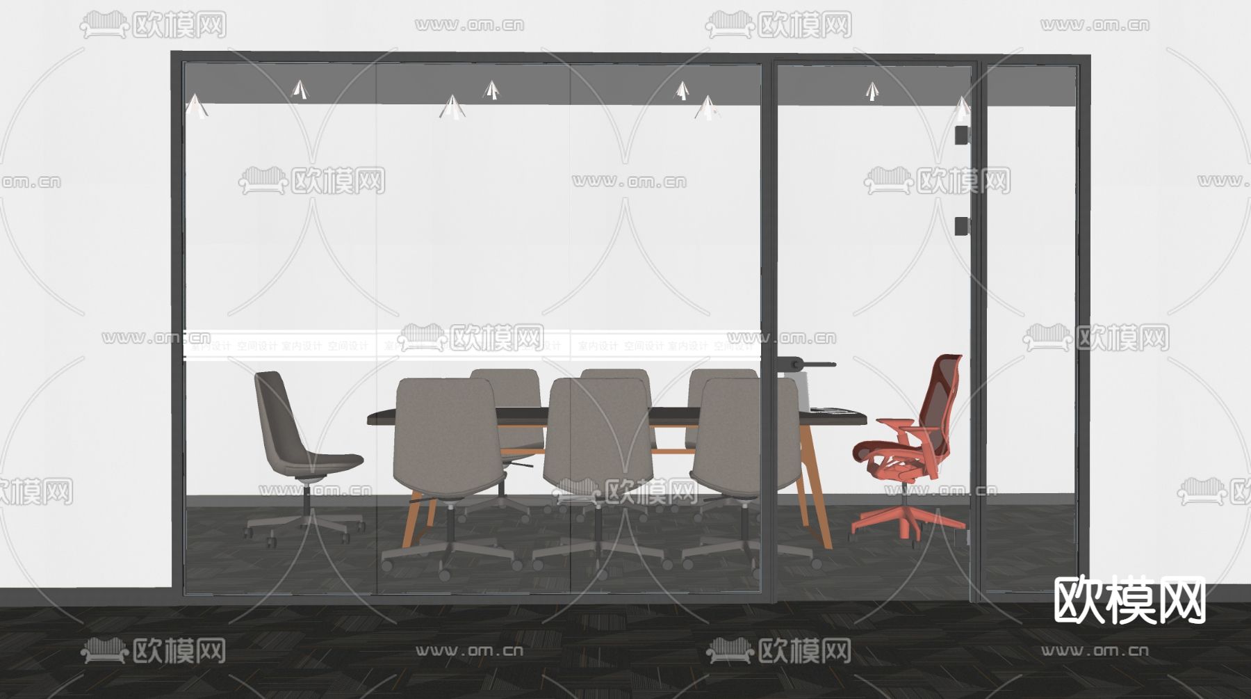 现代办公室玻璃隔断su模型下载（渲染图2）