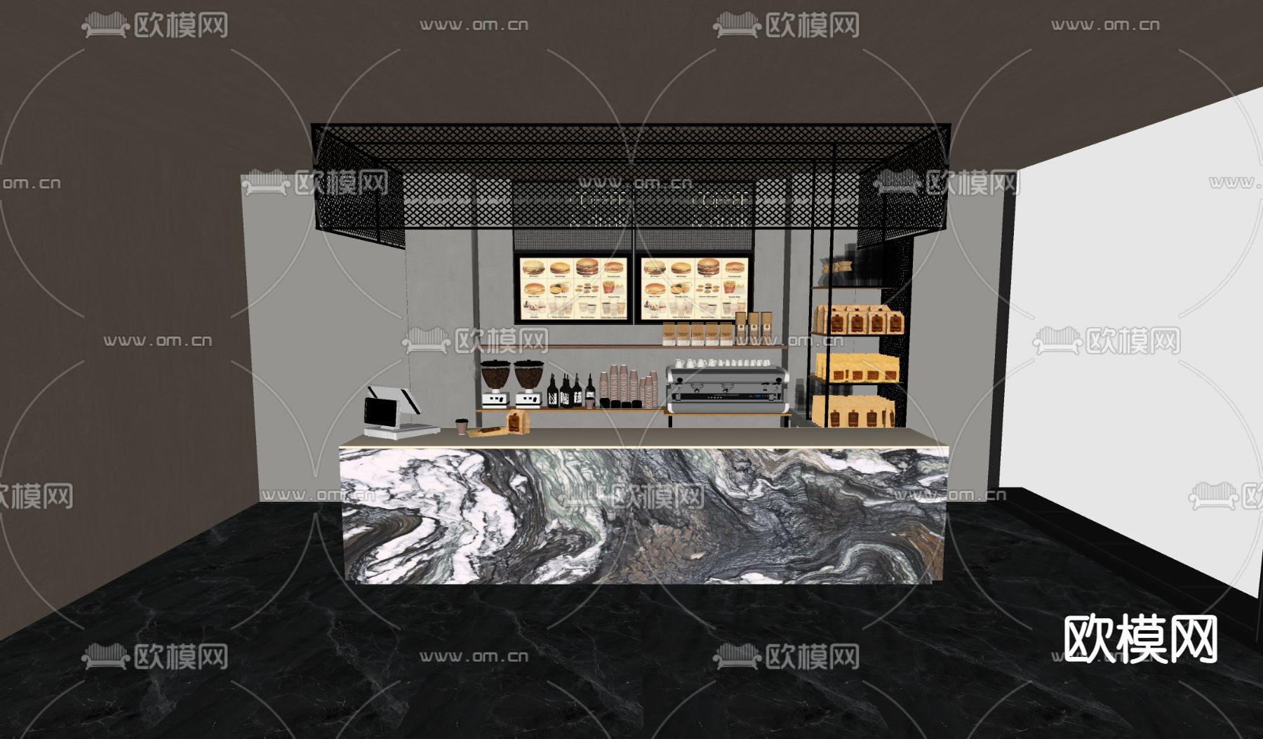 现代咖啡吧台su模型下载（渲染图2）
