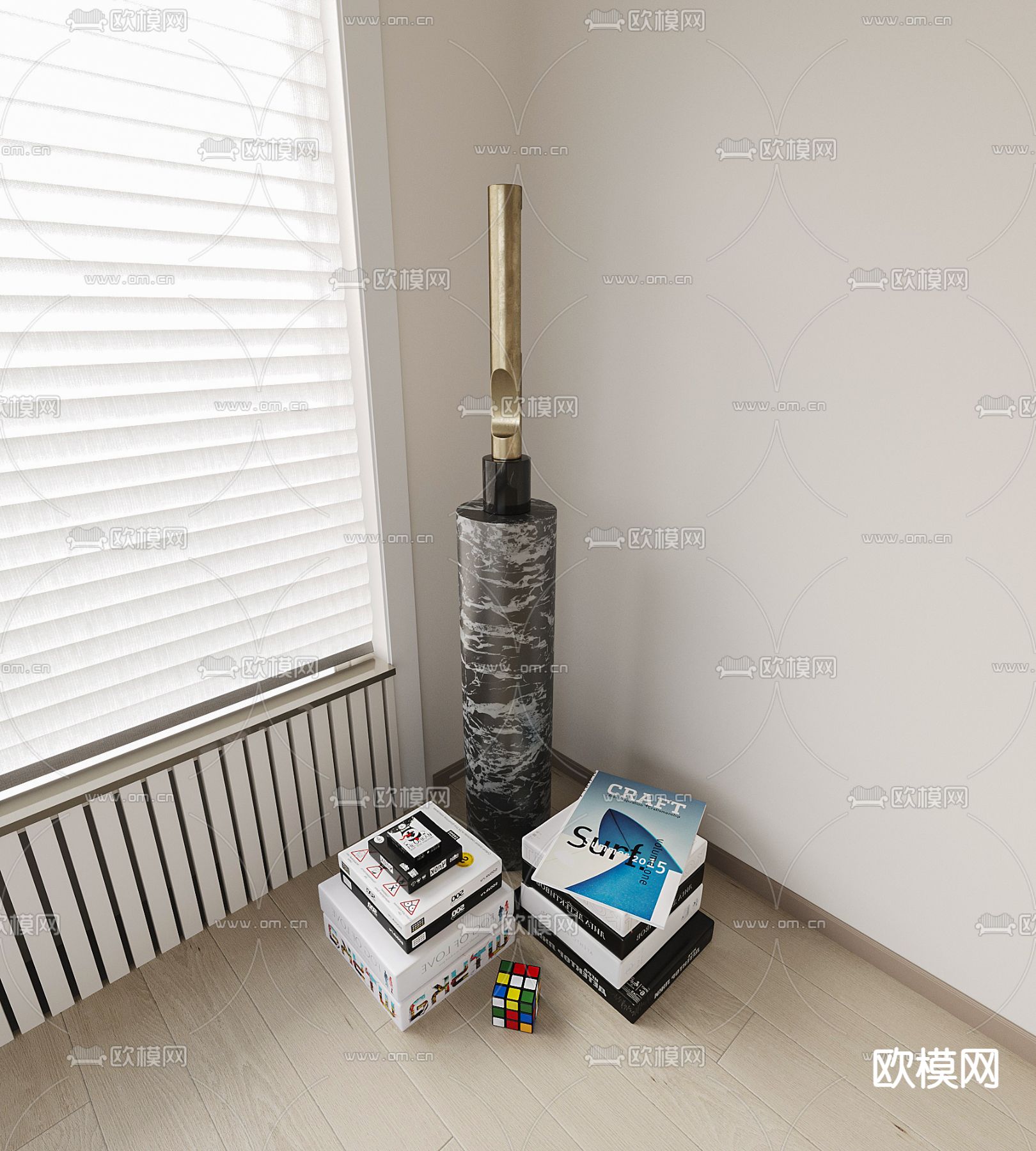 现代金属雕塑书籍摆件组合su模型下载（渲染图1）