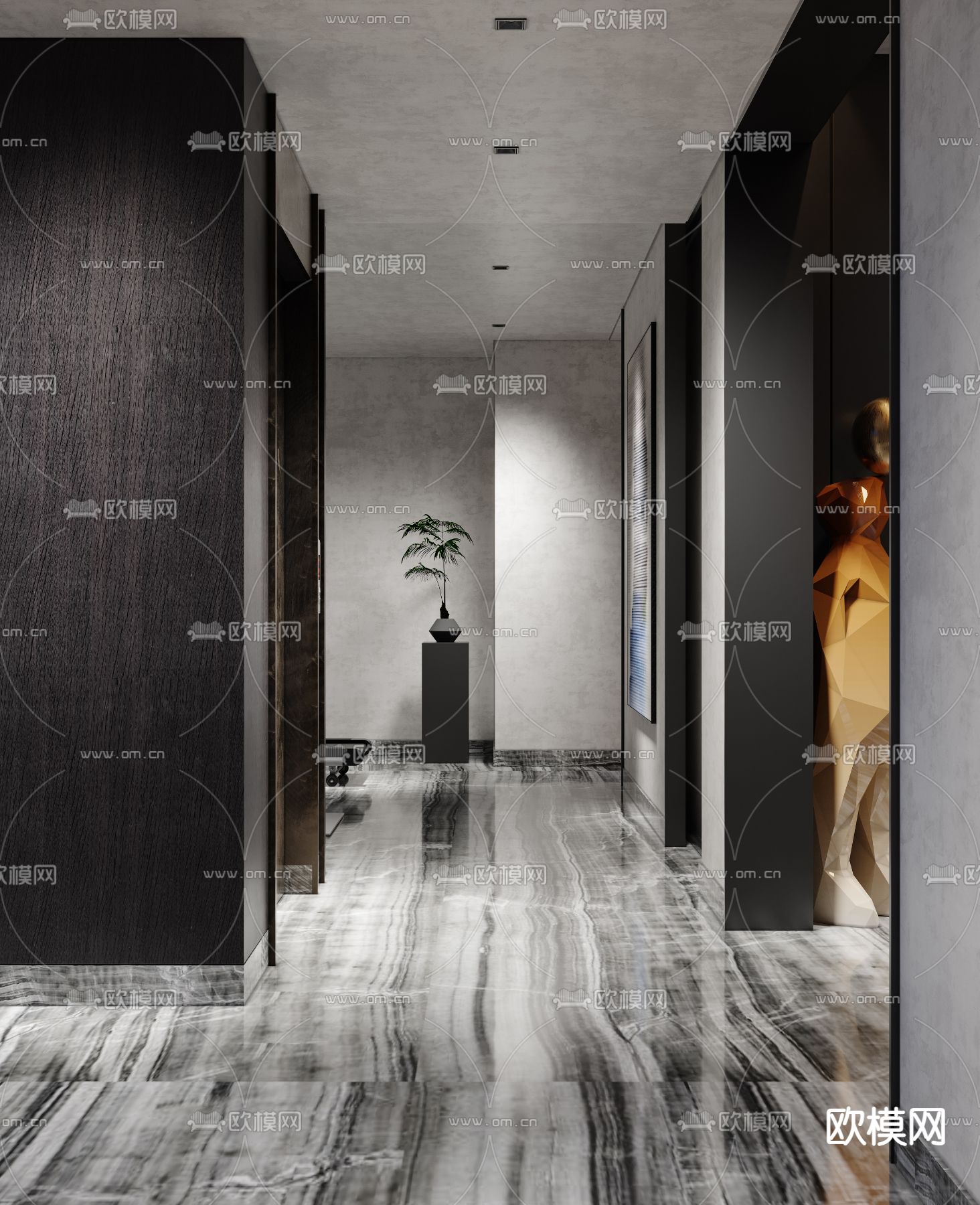 现代高级灰地下书房健身区3d模型下载（渲染图7）