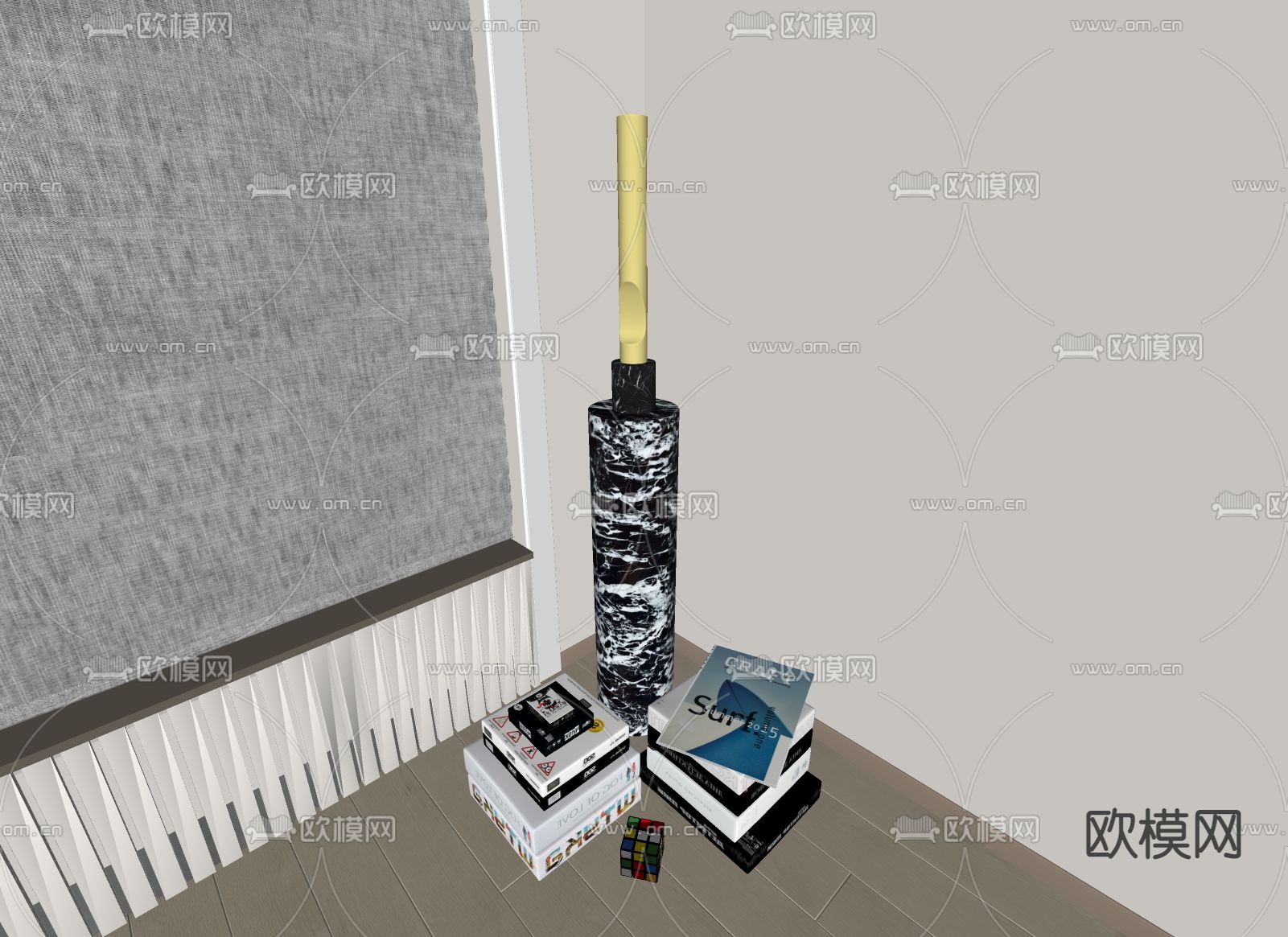 现代金属雕塑书籍摆件组合su模型下载（渲染图2）