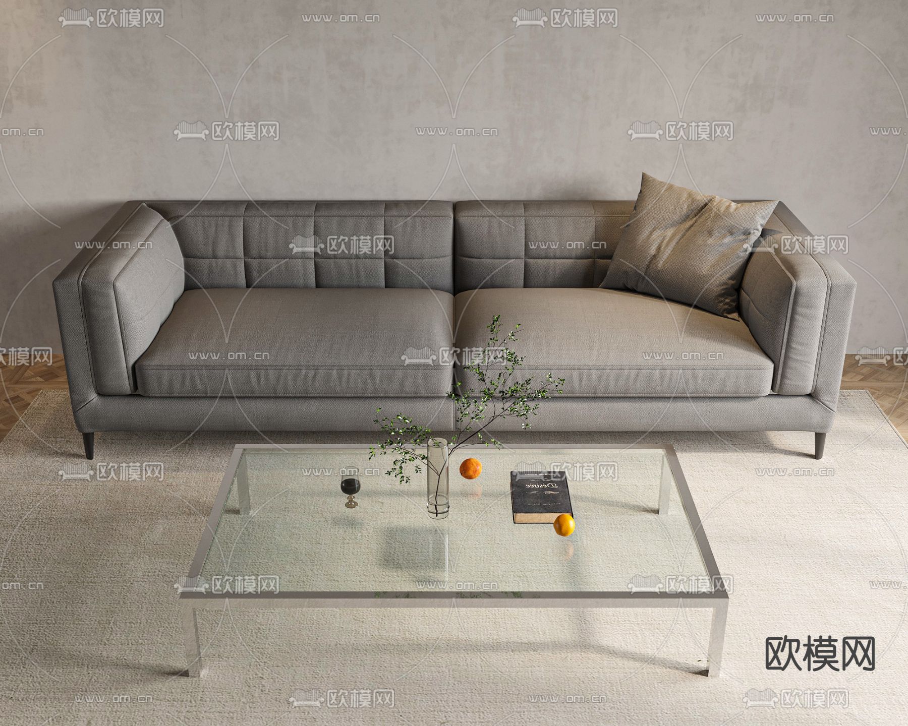 Minotti 现代沙发茶几组合su模型下载（渲染图1）