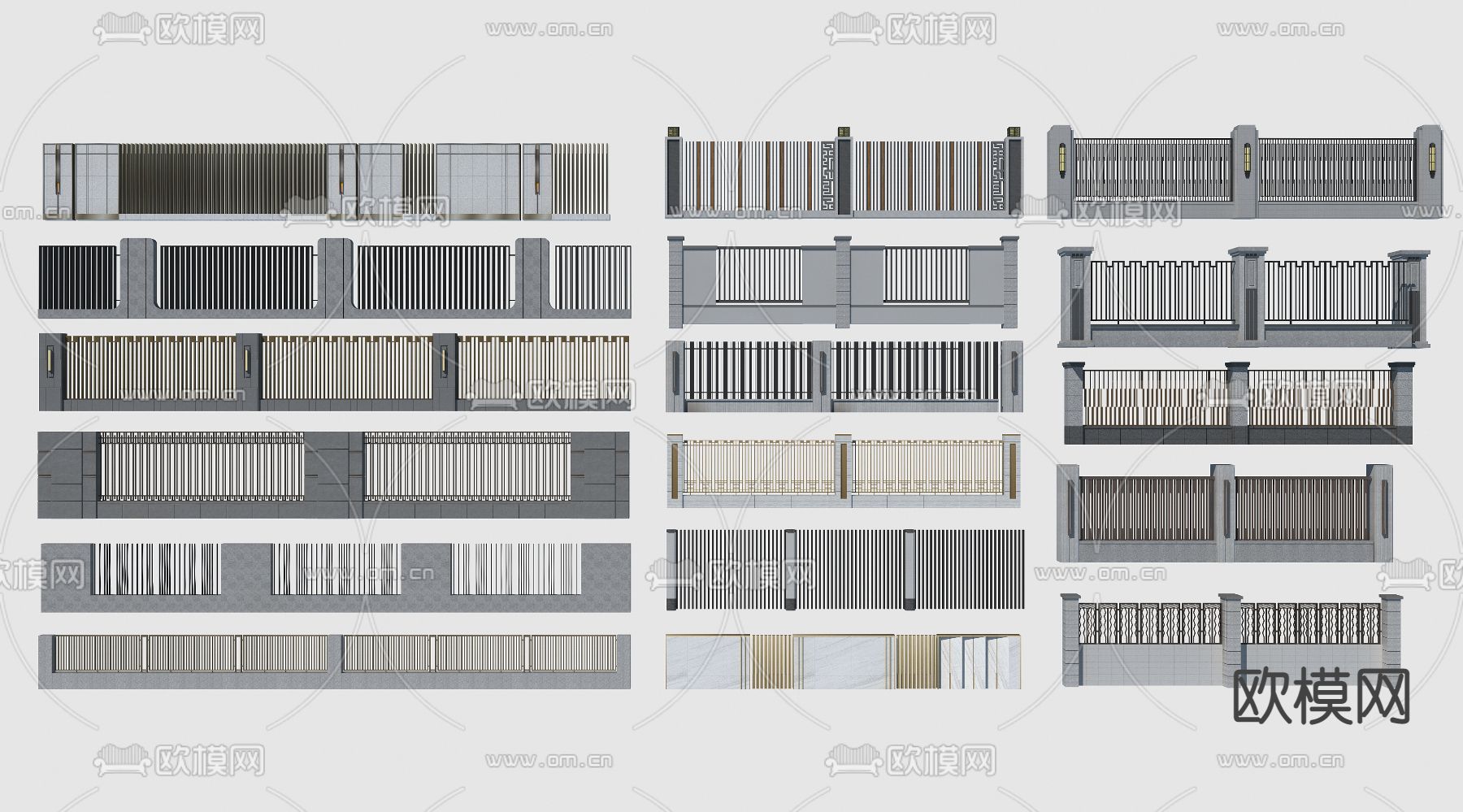 现代住宅区围墙护栏3d模型下载