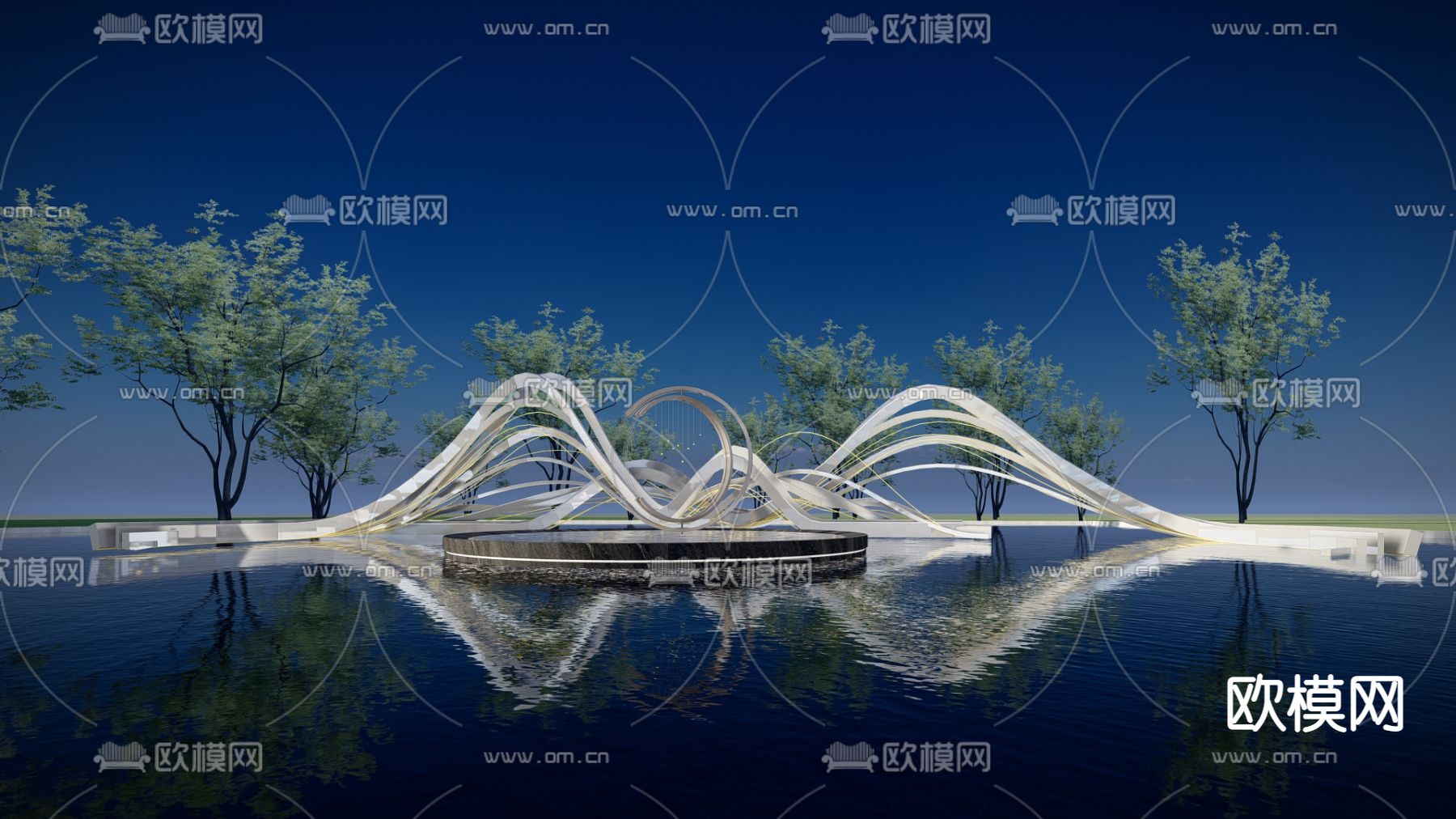 现代异形雕塑水景小品su模型下载_ID12082455_sketchup模型下载-欧模网