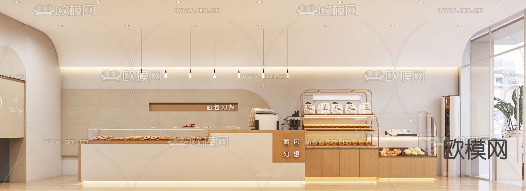现代面包店蛋糕店3d模型下载（渲染图1）