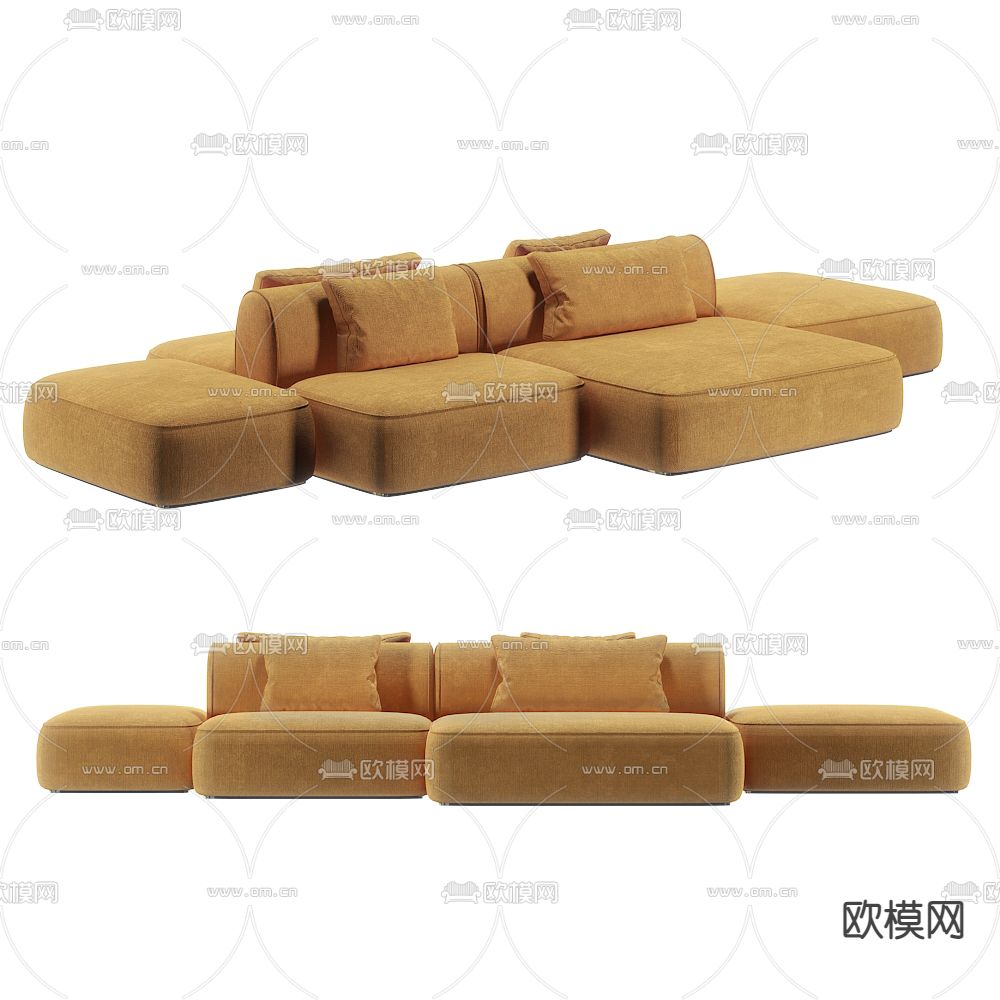 现代黄色多人沙发3d模型下载