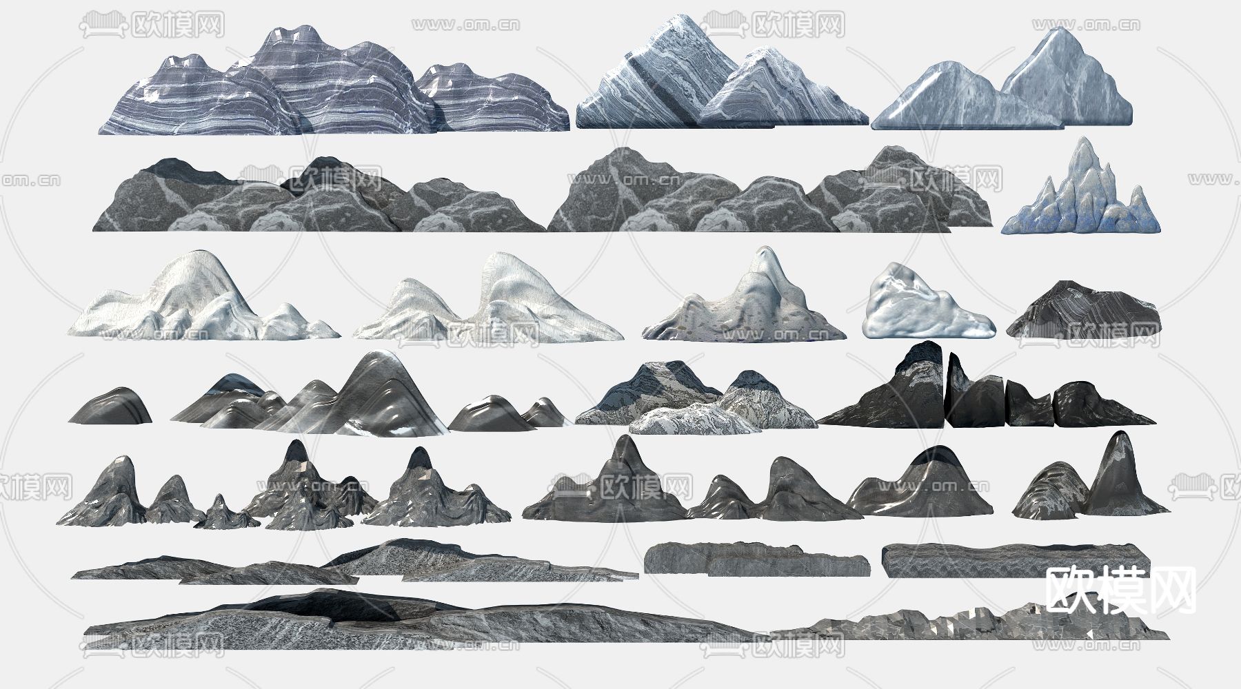 新中式禅意雪浪石景石假山小品3d模型下载