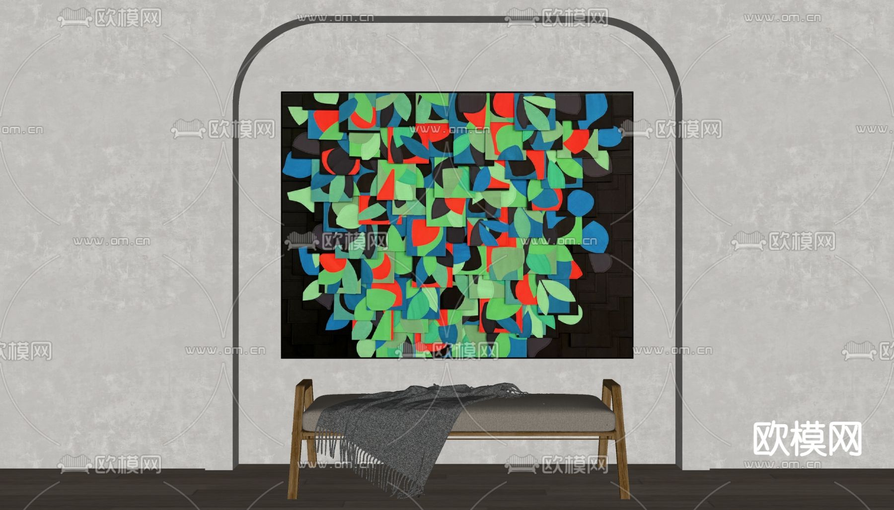 孟菲斯风抽象装饰画su模型下载（渲染图2）