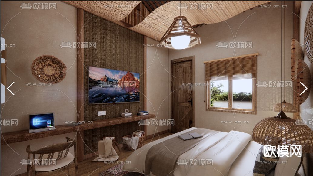 自然风民宿客房su模型下载（渲染图3）
