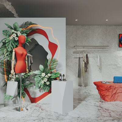  侘寂风服装店橱窗su模型 