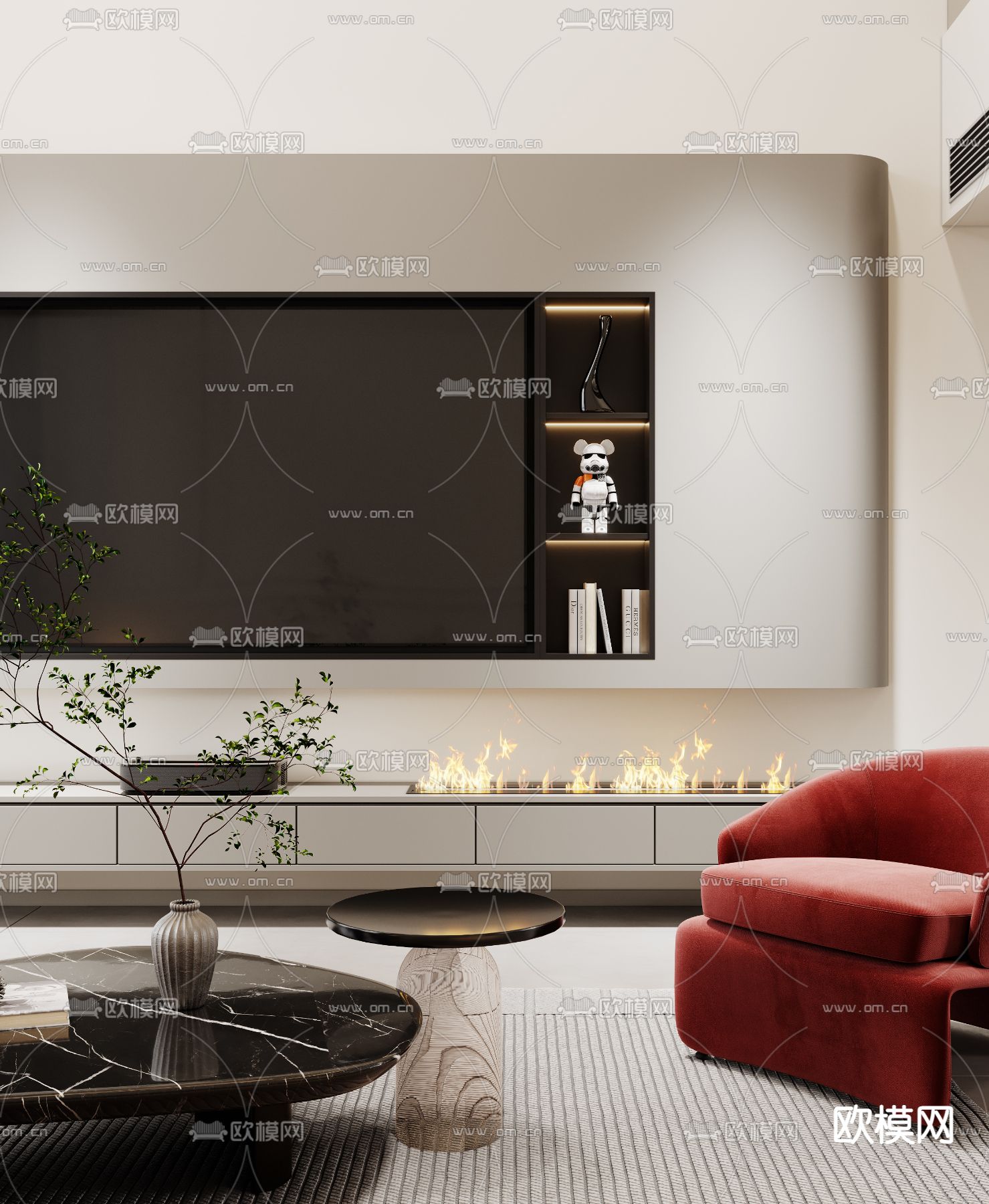 现代别墅客厅餐厅大堂3d模型下载（渲染图6）