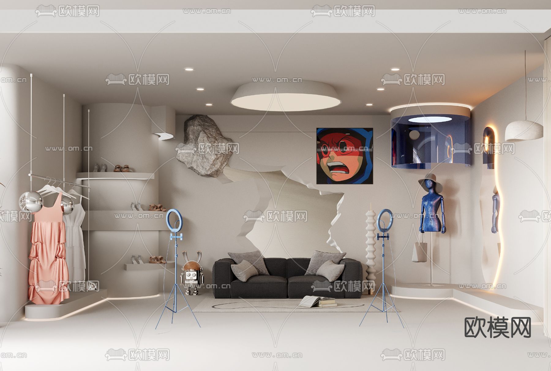 现代女装店直播间3d模型下载_ID12085059_3dmax免费模型-欧模网