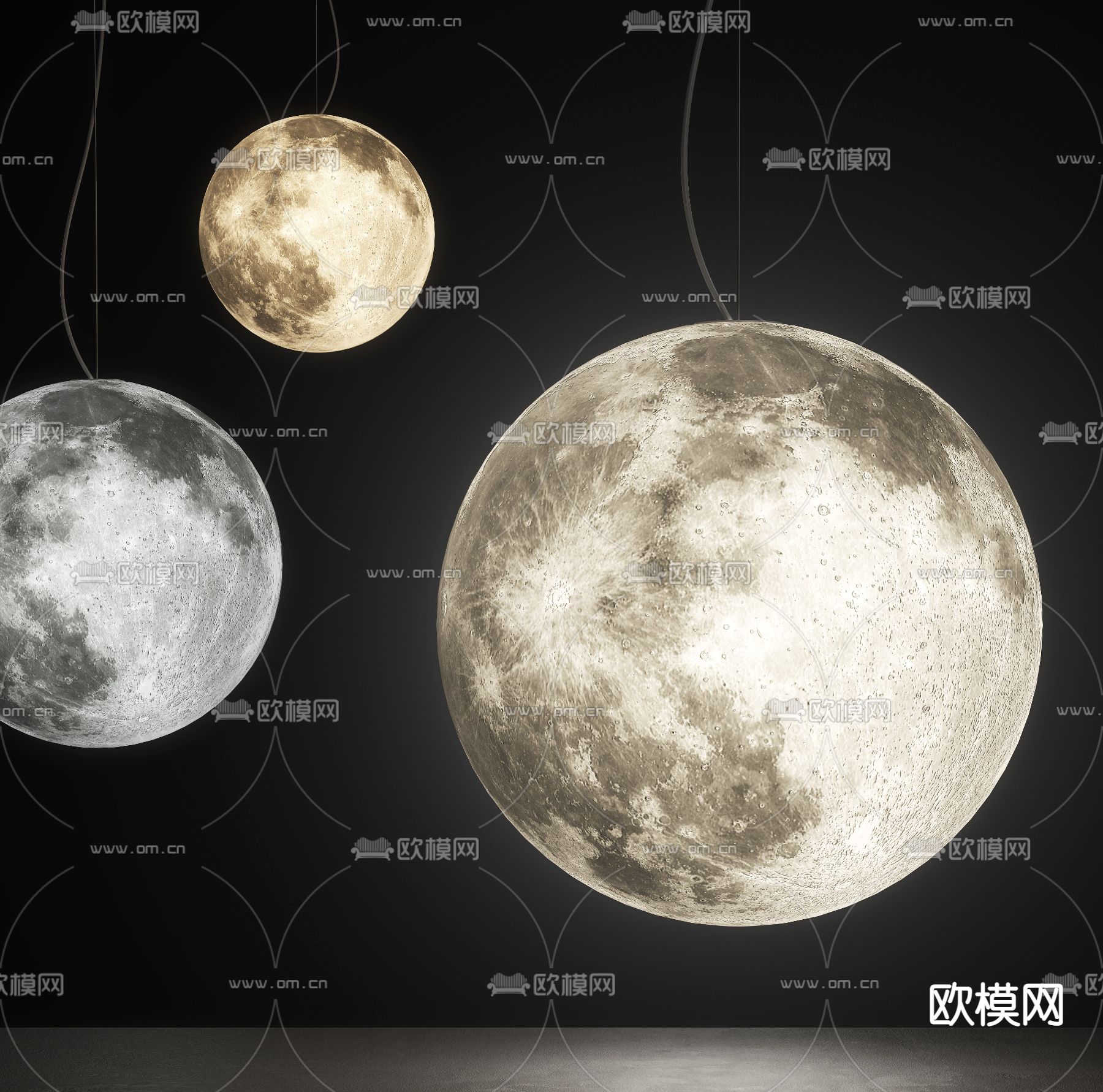 现代月球吊灯su模型