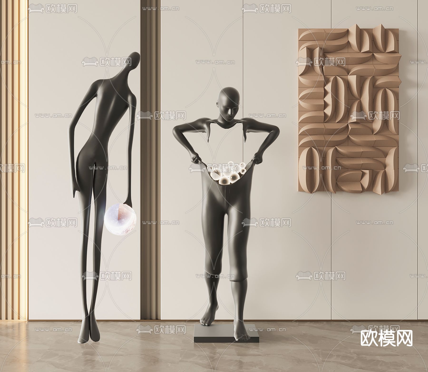 现代抽象丰收人物雕塑3d模型下载