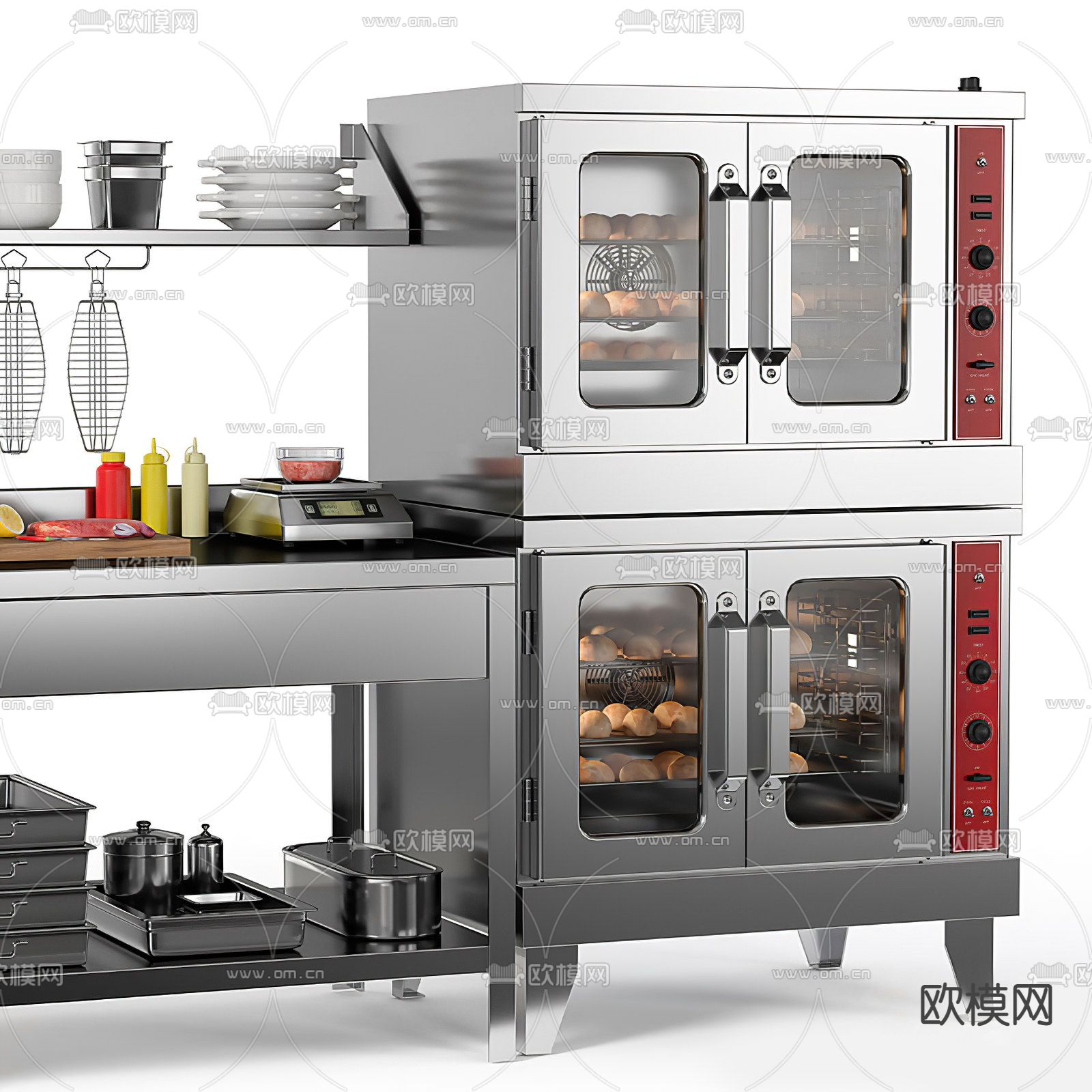 现代中央厨房设备器具3d模型下载（渲染图2）
