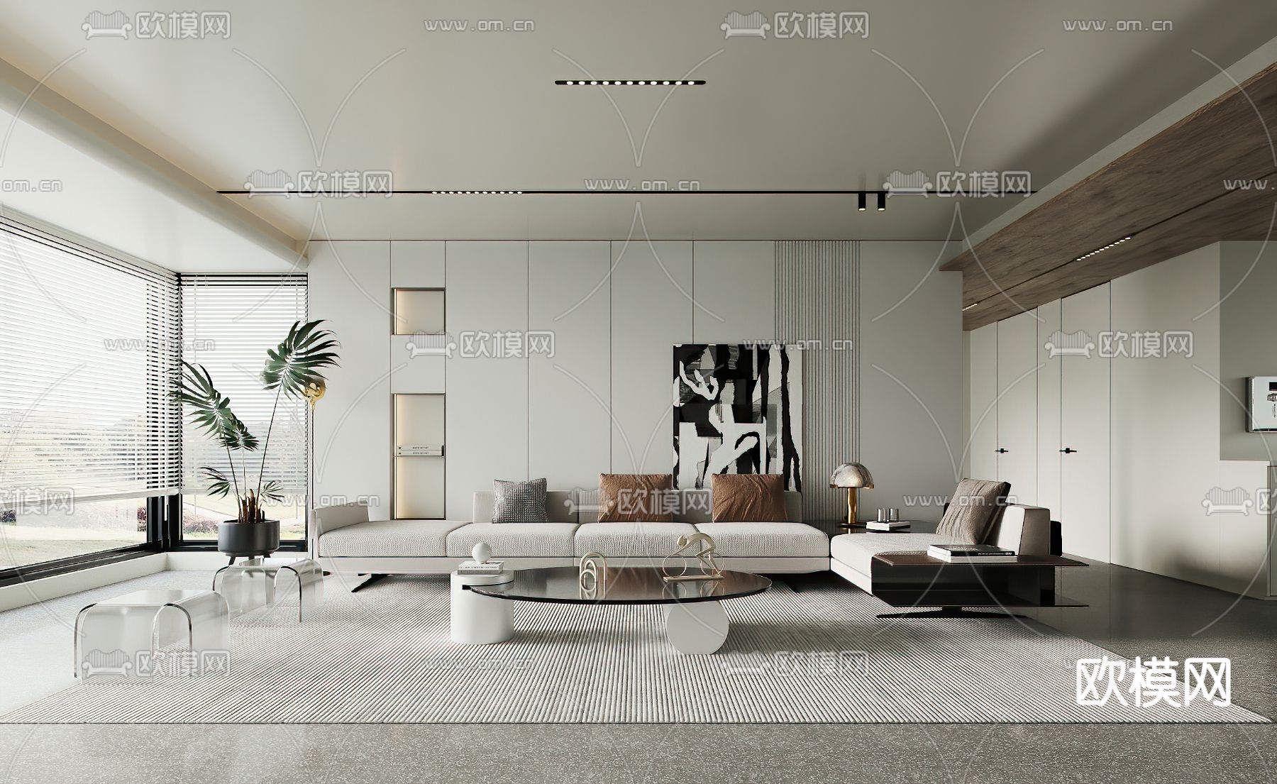 现代极简客餐厅3d模型下载