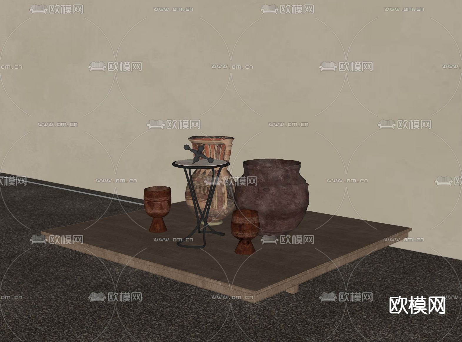东南亚陶罐器皿古董花瓶su模型下载（渲染图2）