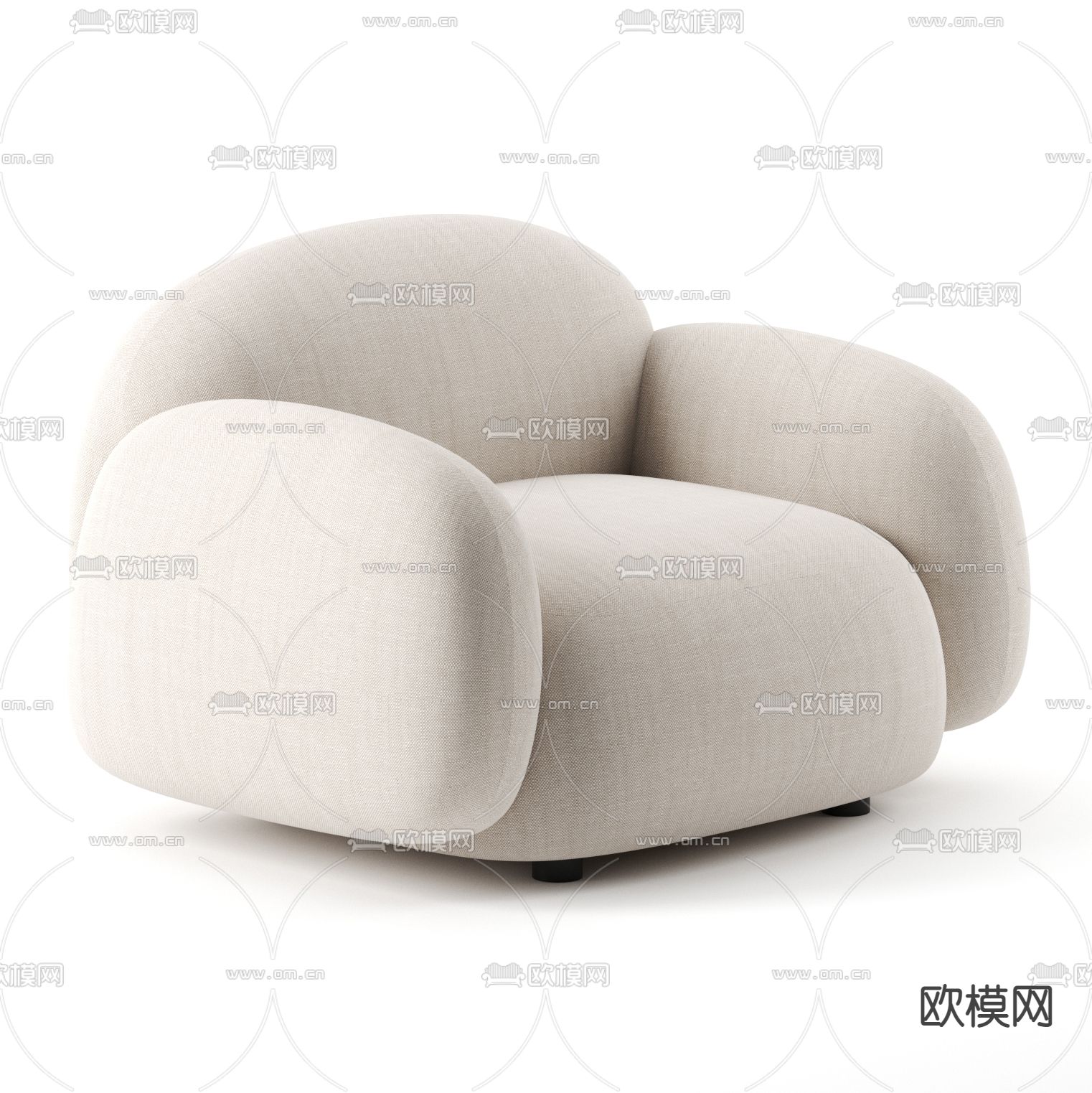 现代奶油风羊绒单人沙发3d模型下载（渲染图1）