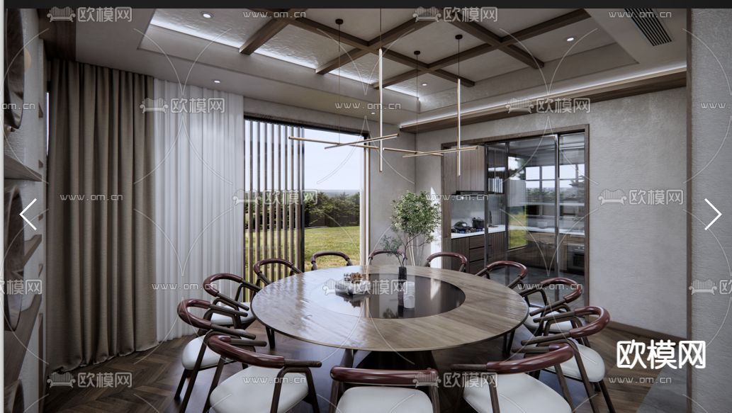 新中式客厅餐厅su模型下载（渲染图5）