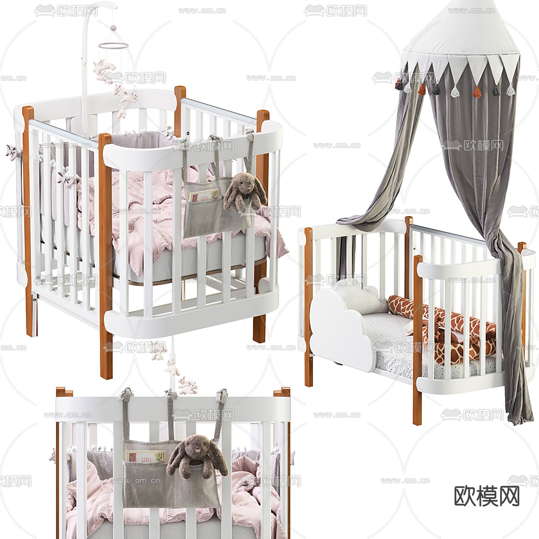 北欧风婴儿床3d模型下载（渲染图1）
