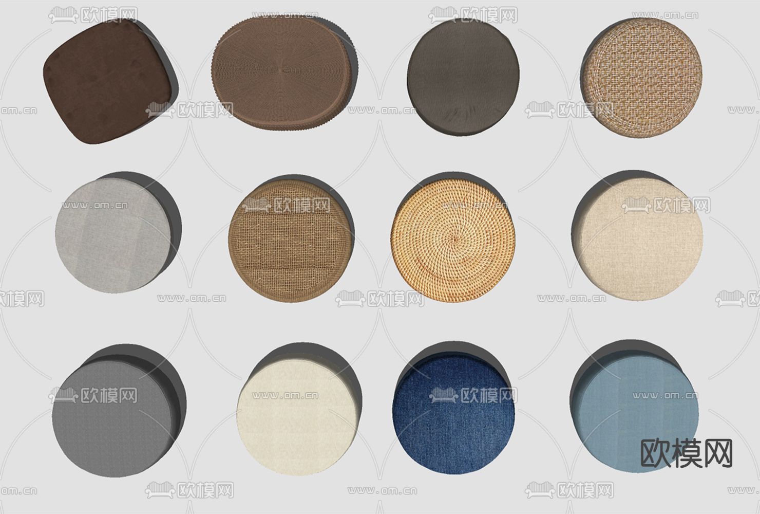 中式藤编蒲团坐垫su模型下载（渲染图2）