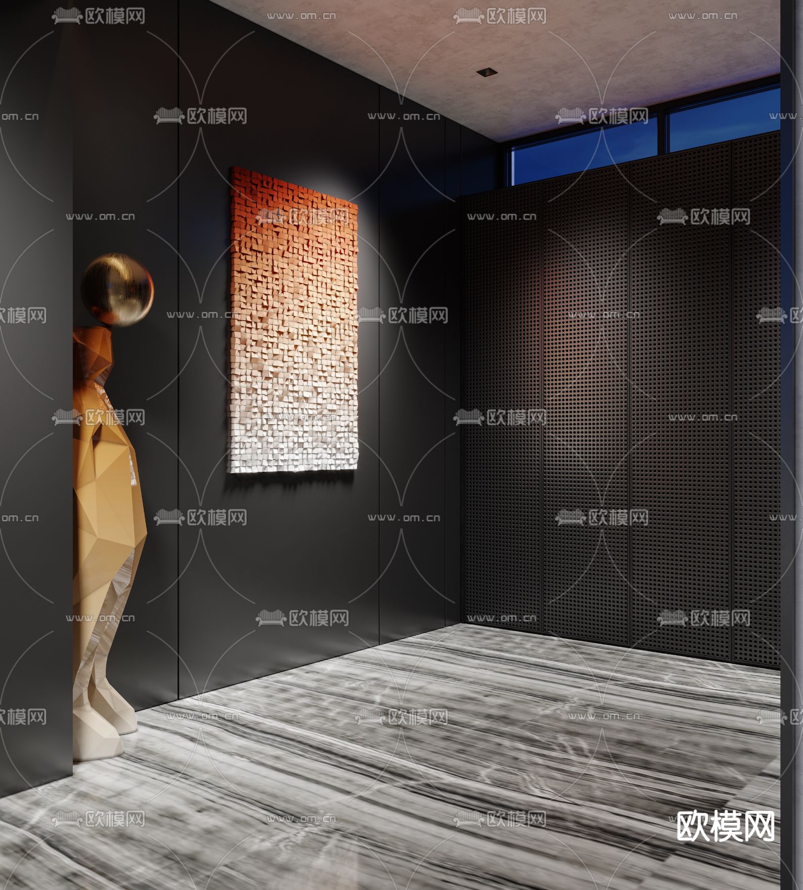 现代高级灰地下书房健身区3d模型下载（渲染图5）