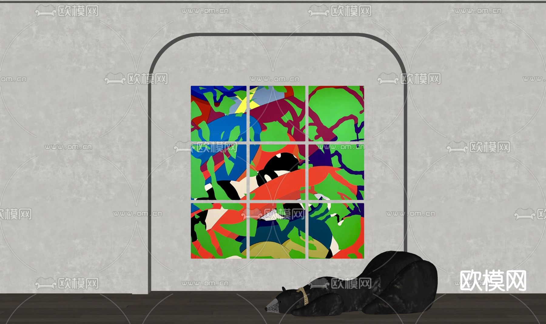 孟菲斯风抽象装饰画su模型下载（渲染图2）