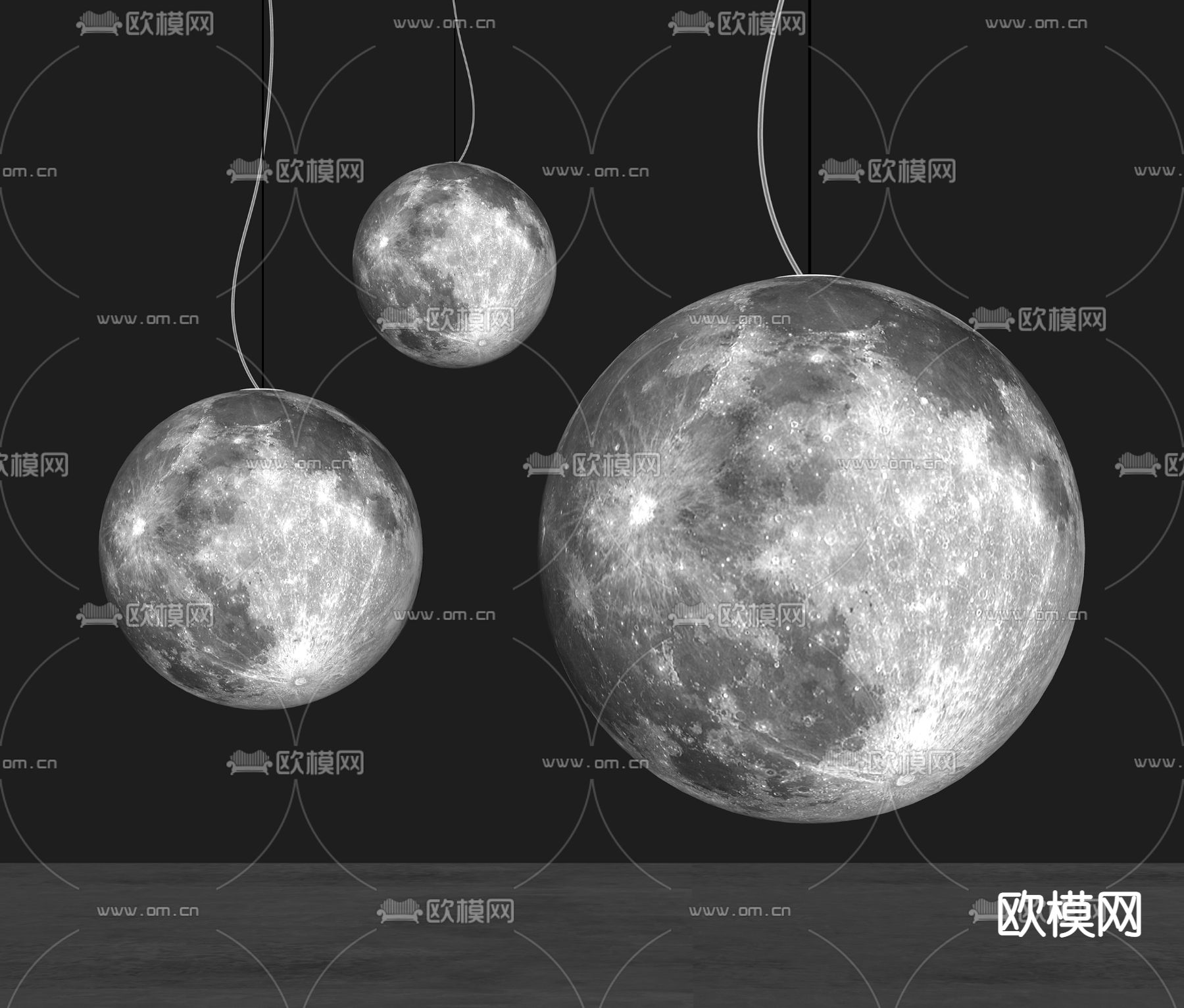 现代月球吊灯su模型