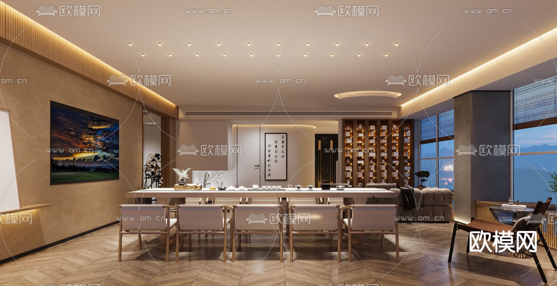 新中式轻奢茶楼包间3d模型下载_ID12085065_3dmax免费模型-欧模网