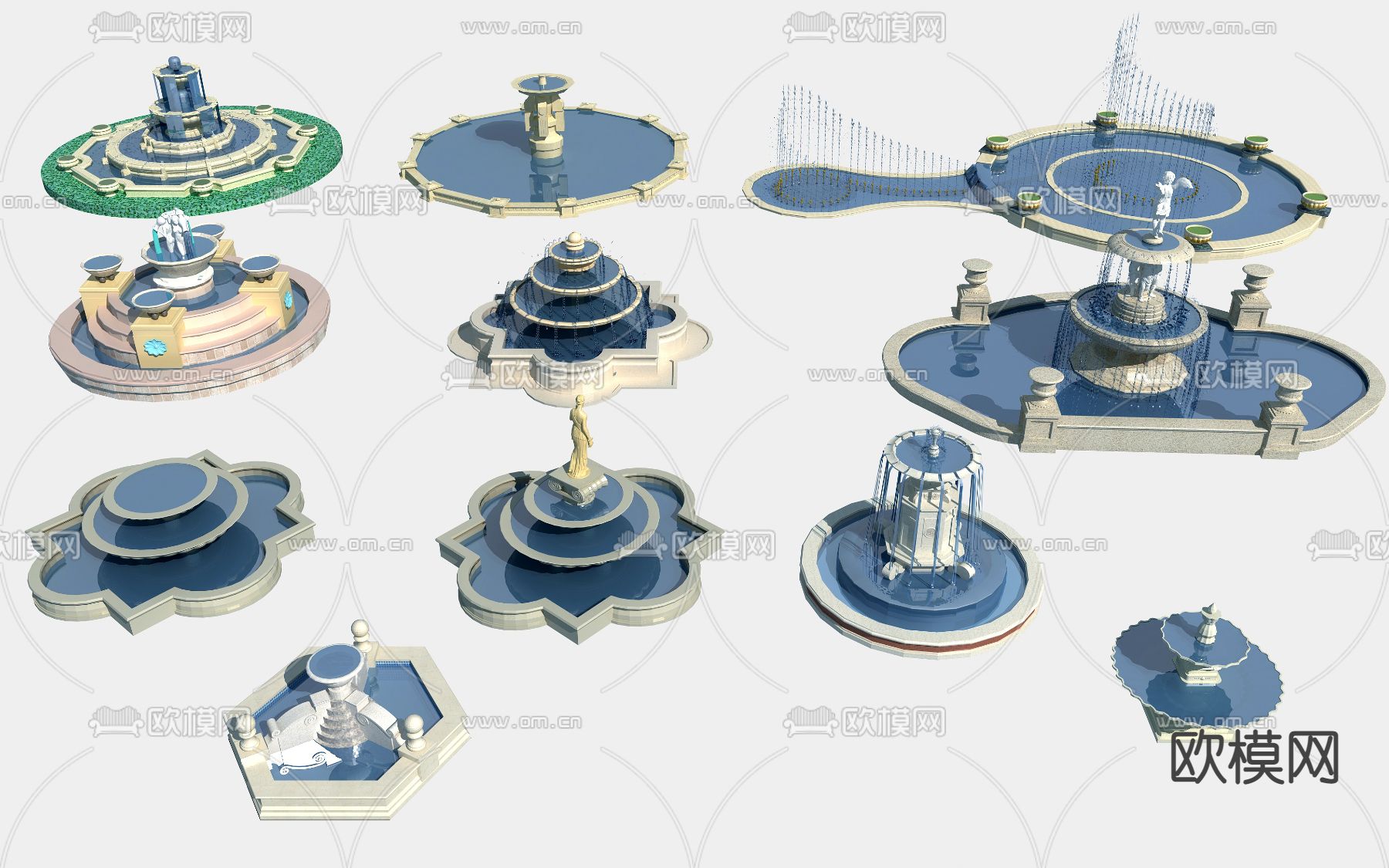 欧式喷泉水景小品3d模型下载