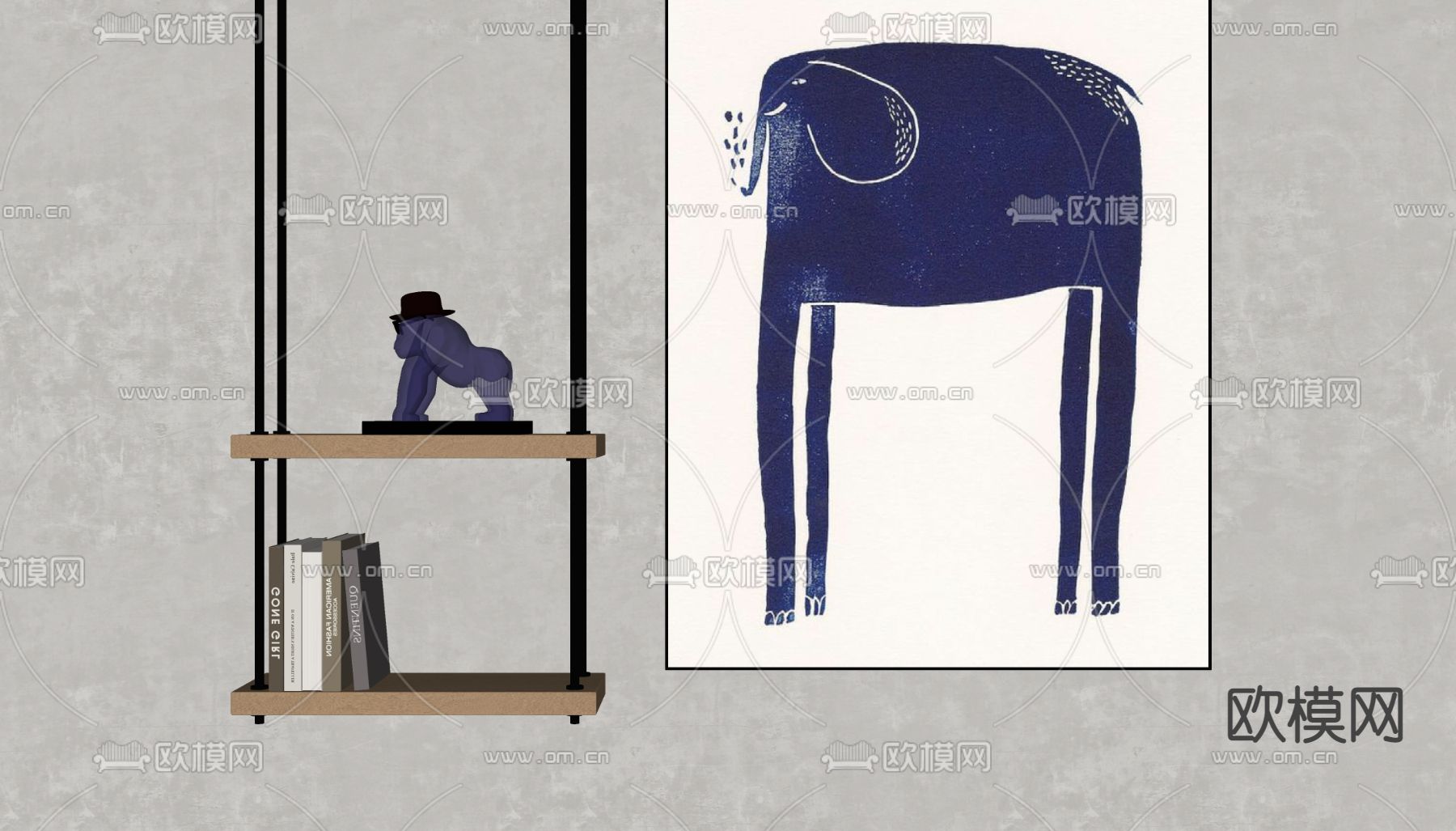 孟菲斯风抽象装饰画su模型下载（渲染图2）
