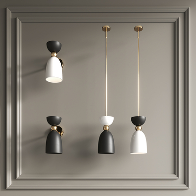 现代黑白小吊灯su模型