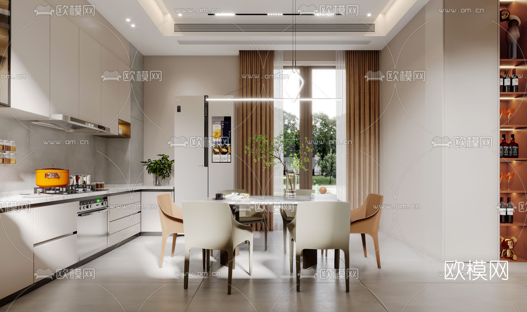 现代客厅餐厅3d模型下载（渲染图2）