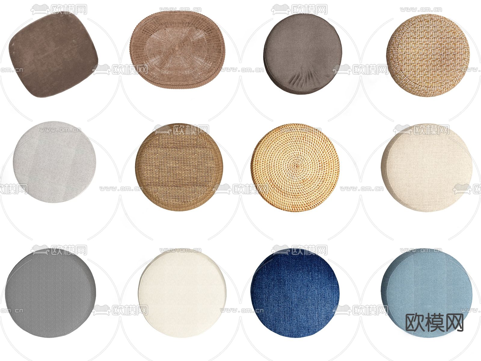 中式藤编蒲团坐垫su模型下载（渲染图1）