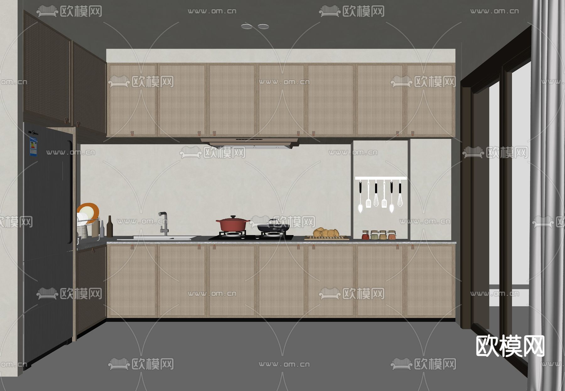 侘寂风厨房su模型下载（渲染图2）