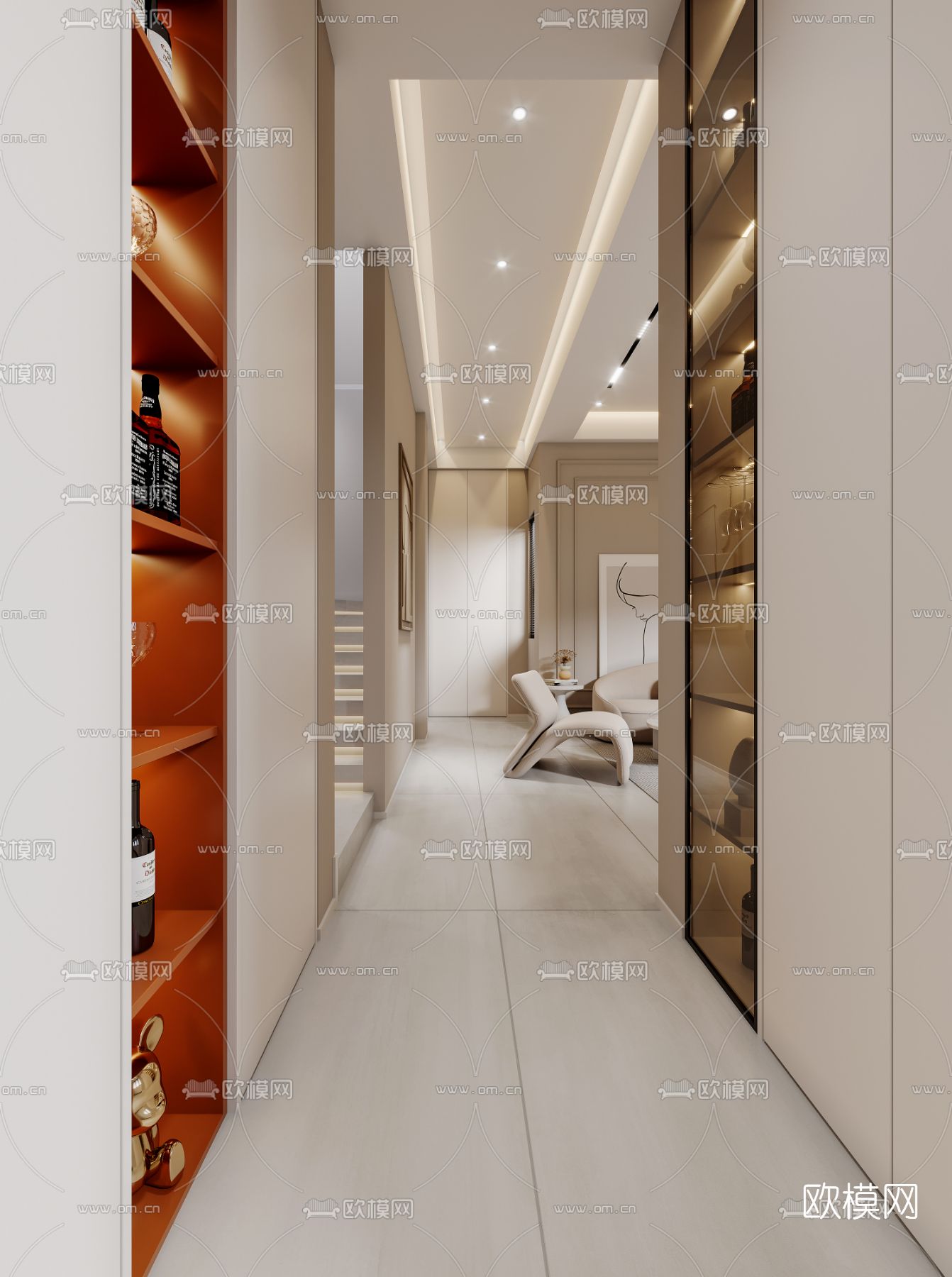 现代客厅餐厅3d模型下载（渲染图4）