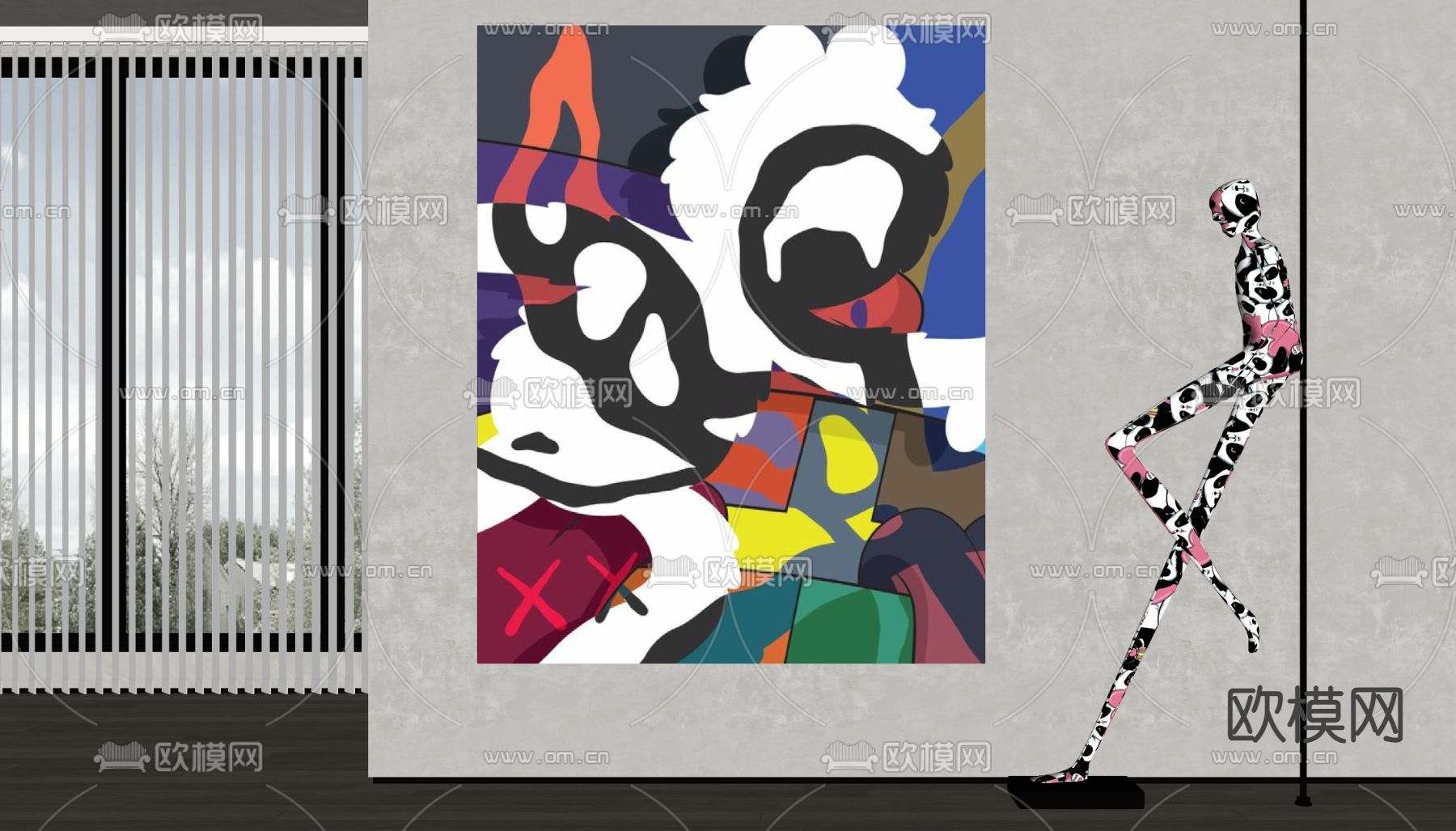 孟菲斯风抽象装饰画su模型下载（渲染图2）