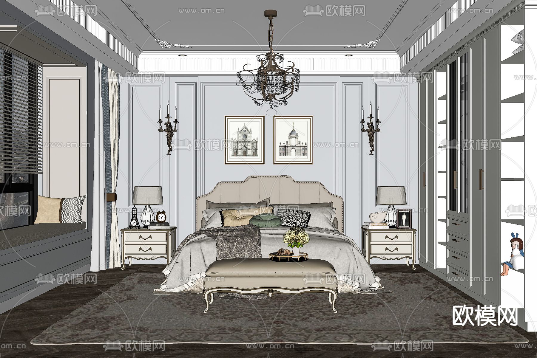 欧式卧室su模型下载（渲染图2）