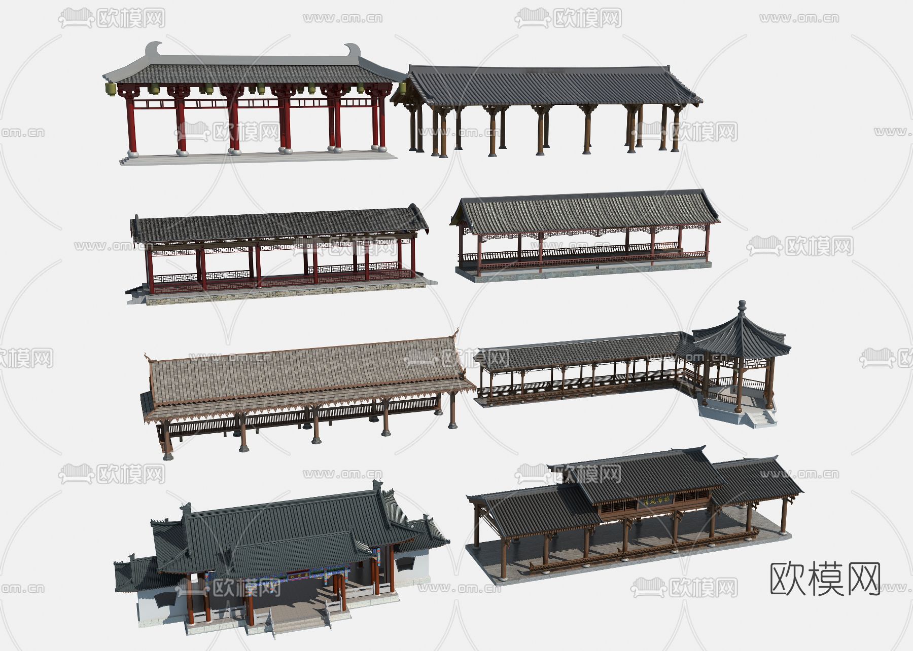 中式仿古长廊3d模型下载_ID12085320_3dmax免费模型-欧模网