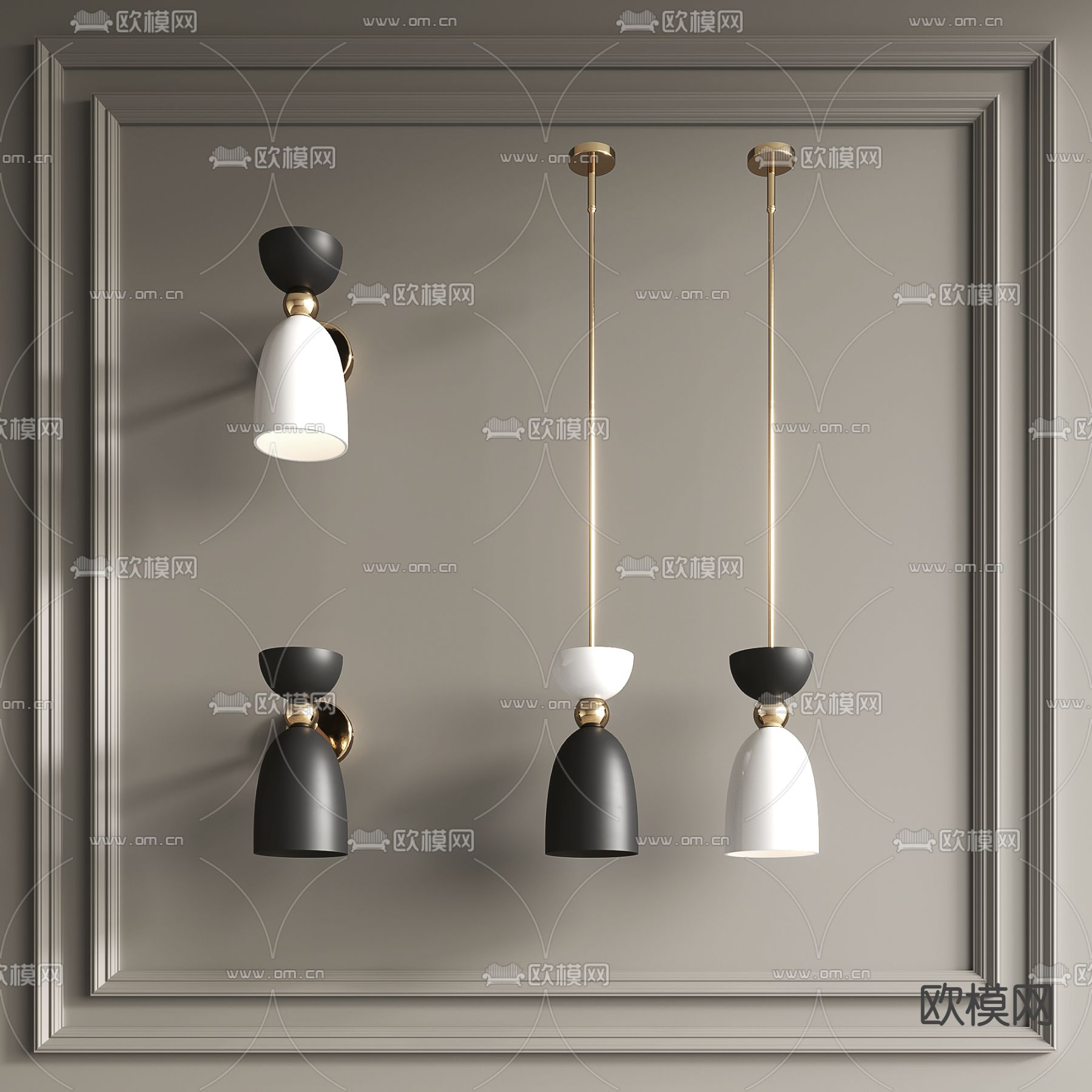 现代黑白小吊灯su模型