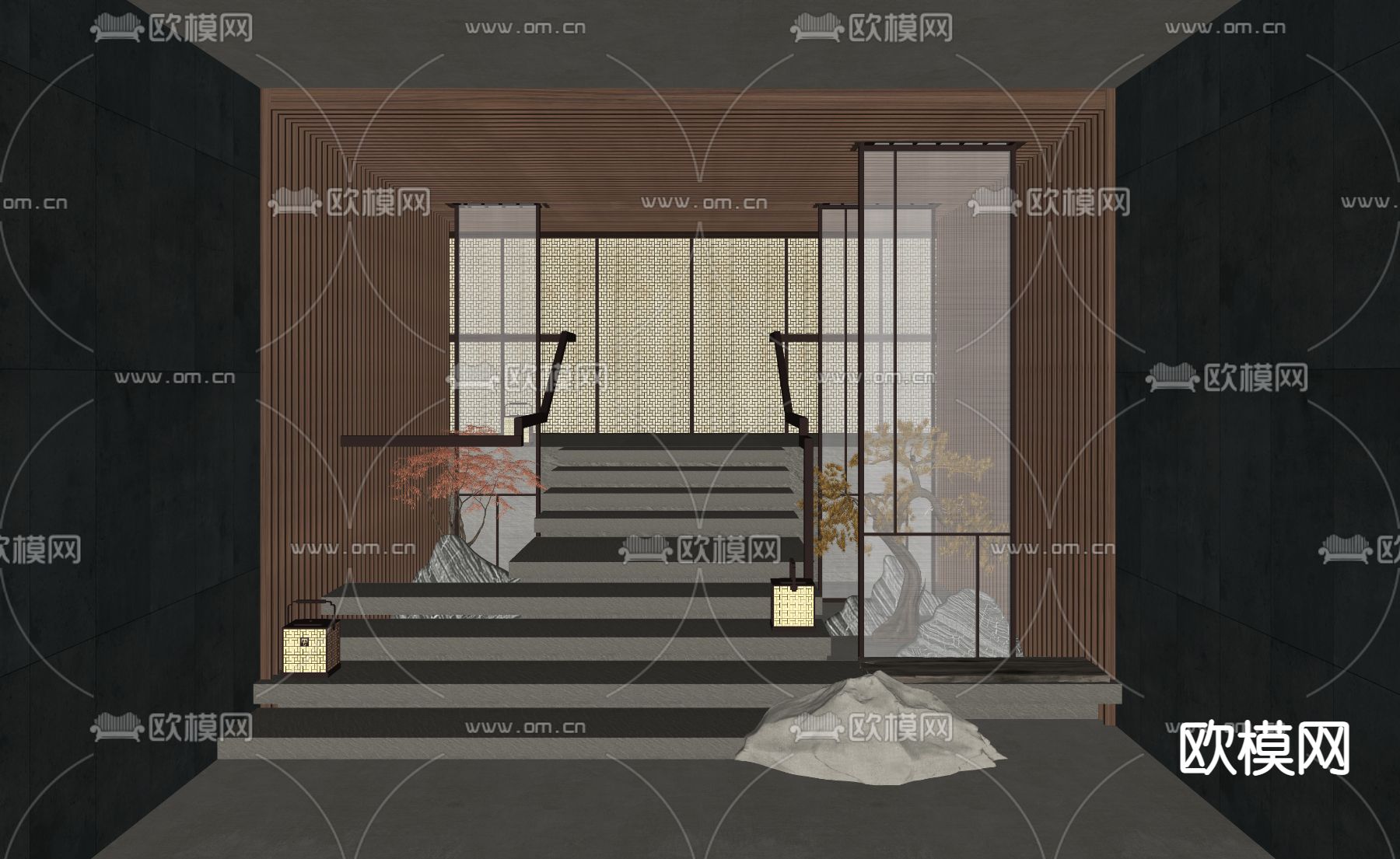 新中式楼梯间su模型