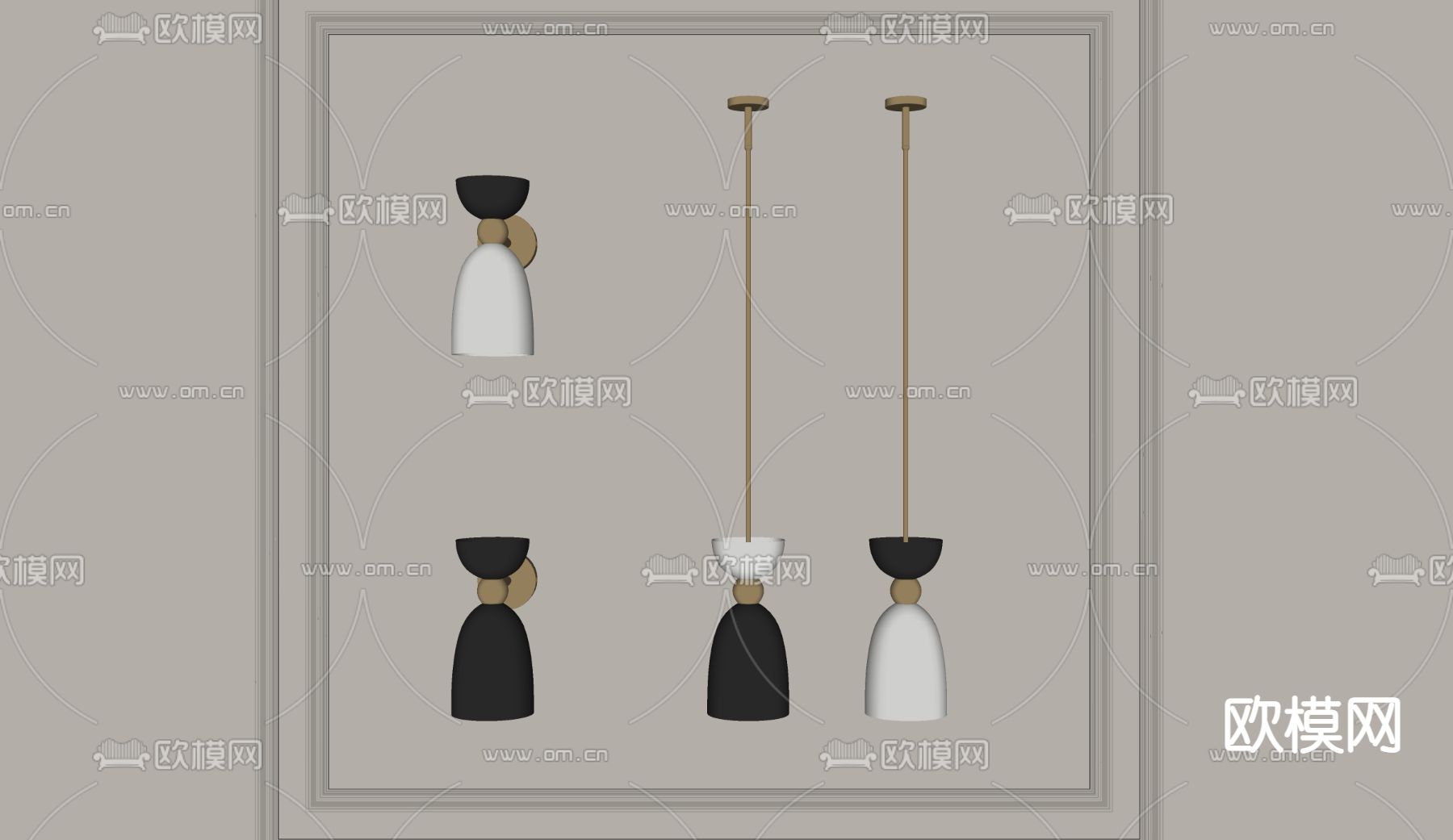 现代黑白小吊灯su模型