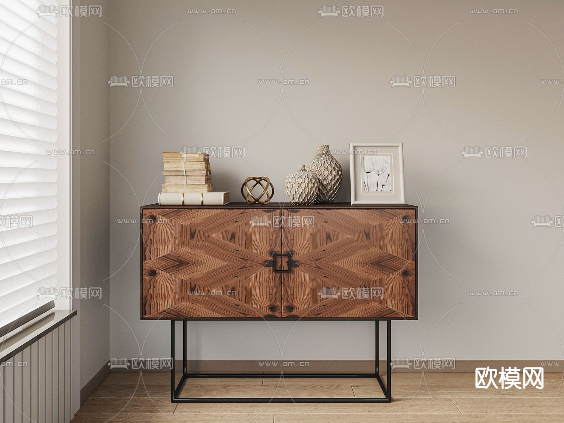 工业风复古实木边柜3d模型下载