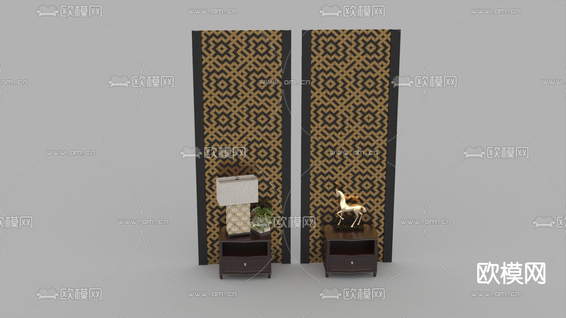 简欧实木床头柜免费3d模型下载