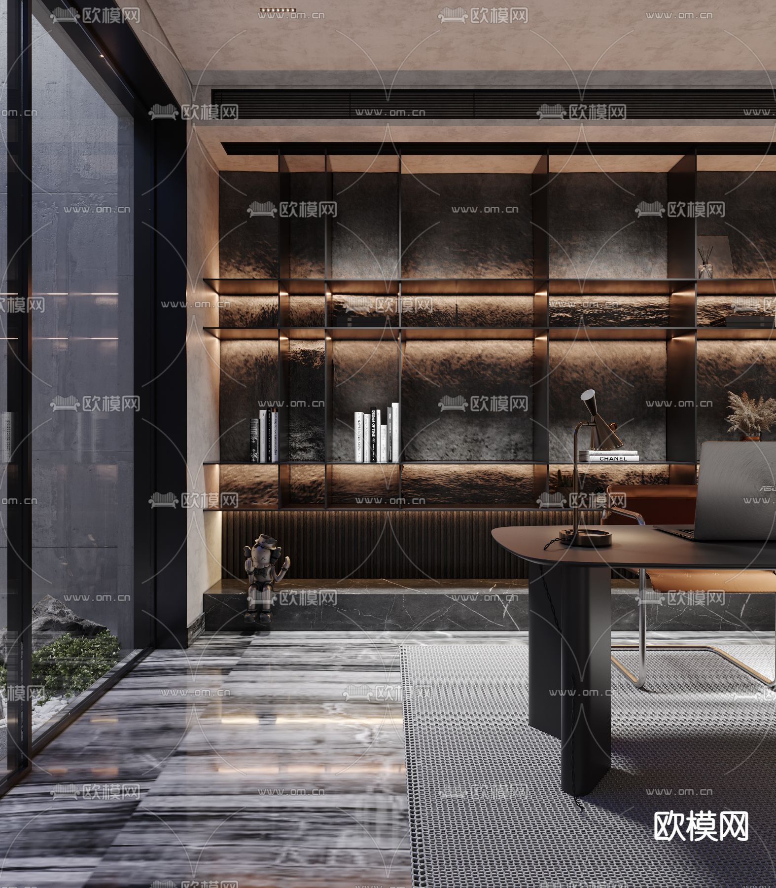 现代高级灰地下书房健身区3d模型下载（渲染图8）